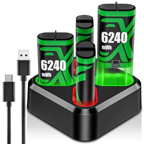 Image of ZRZLMVP Xbox Controller Battery Pack - 4x6240mWh Batteries Rechargeable Battery Pack, Upgraded Fast Xbox Accessories for All Xbox One/S/X/Xbox One Elite/Xbox Series X/S (4 Pack)