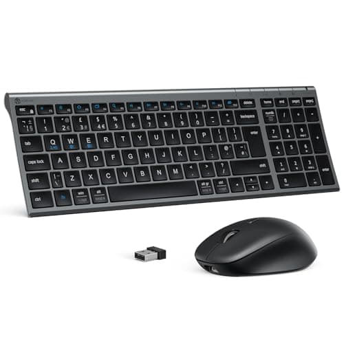 Image of iClever Wireless Keyboard and Mouse, Rechargeable Dual-Mode (Bluetooth+2.4G) Keyboard and Mouse set, Silent Compact USB Bluetooth Keyboard Mouse Stable Connection for Windows/Mac QWERTY UK Layout