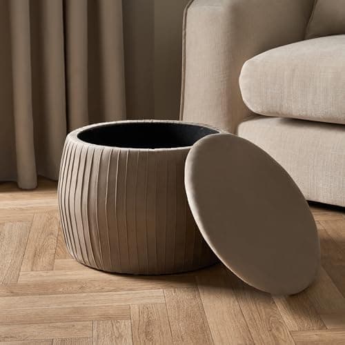 Image of OHS Dressing Table Chair Matte Velvet Pleated Storage Seat Ottoman, Soft Velvet Footrest Stool Pleated Design for Living Room Bedroom or Hallway, One Size - Mink