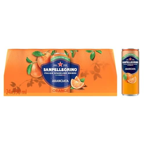 Image of San Pellegrino Italian Sparkling Drinks Tastefully Light Sparkling Orange Canned Soft Drink 24 x 330ml | 64 kCals per Can