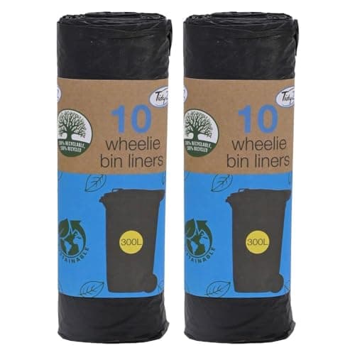 Image of Tidyz 2 X 10 Wheelie Bin Extra Large Liners 300L Black Dustbin Rubbish Tip Refuse Sacks Waste Garbage Thick Big Bags Super Strong Heavy Duty Fits Bins 230 x 143cm