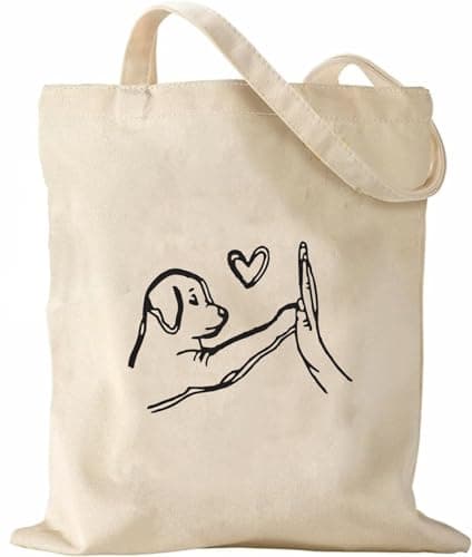 Image of Canvas Tote Bag with Inner Pocket Women's Reusable Shopping Bag Washable Foldable Cat Cotton Canvas Bag For Women Girls Shopping Grocery (Dog)