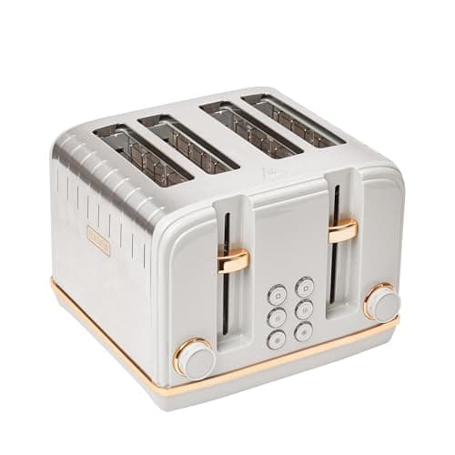 Image of Salcombe Grey & Copper Toaster 4 Slice - Adjustable Browning Control, Retro Style, Wide Slot Stainless Steel Housing - Self-Centering Function - Easy to Clean Grey 2300W
