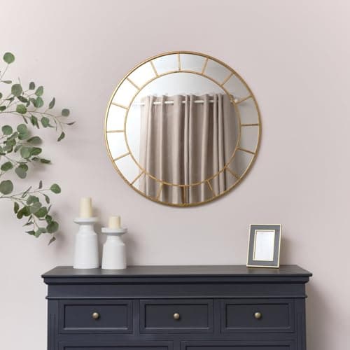 Image of Melody Maison Rust Gold Effect Round Wall Mirror With Fretwork - 80cm x 80cm