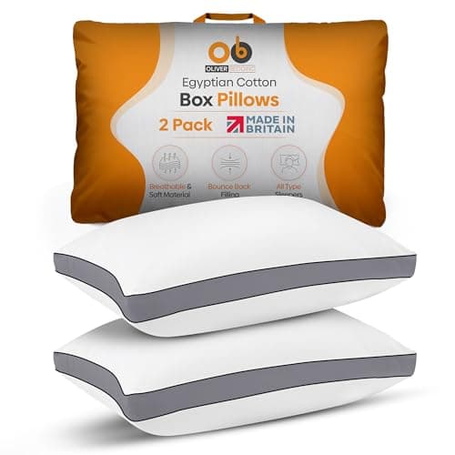 Image of Premium Egyptian Cotton Box Pillows Hotel Quality Pillows for Back Stomach and Side Sleepers Down Alternative Filling Bed Pillow Hypoallergenic Breathable Washable Cover (Pack of 2) (Grey)