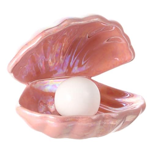Image of Ceramics Shell Pearl Light - Clamshell Pearl Night Lamp - Desktop Bedside Ornament for Study, Bedroom, Living Room