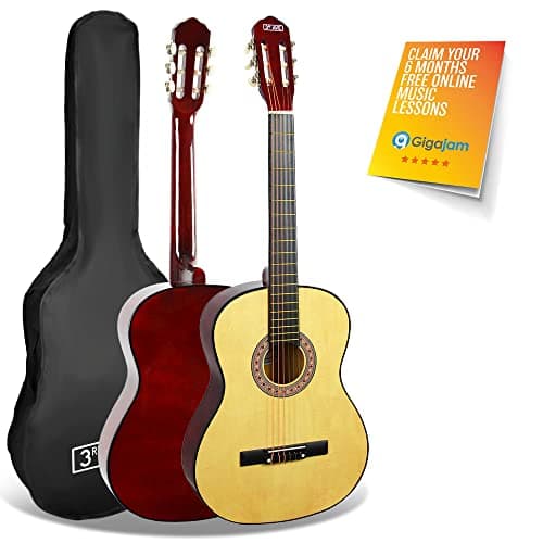 Image of 3rd Avenue 3/4 Size Junior Kids Classical Guitar Beginner Spanish Nylon Strings with 6 Months FREE Lessons, Carry Case – Natural