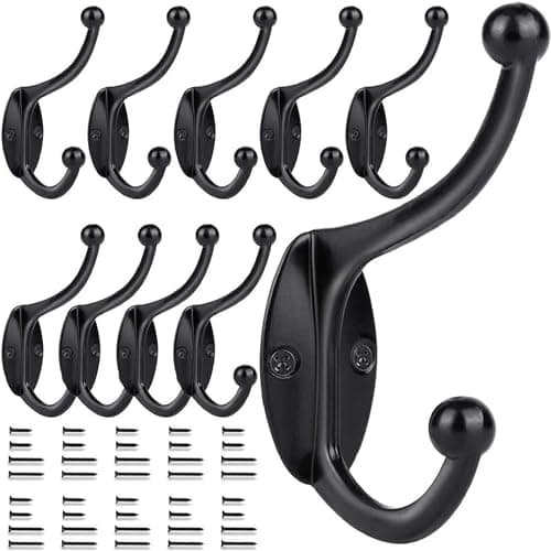 Image of GlazieVault Black Coat Hooks for Wall - Zinc Alloy Coat Racks(10 Pack) - Heavy Duty Coat Hooks Wall Mounted - Premium Design Rust Free Door Hooks for Hanging