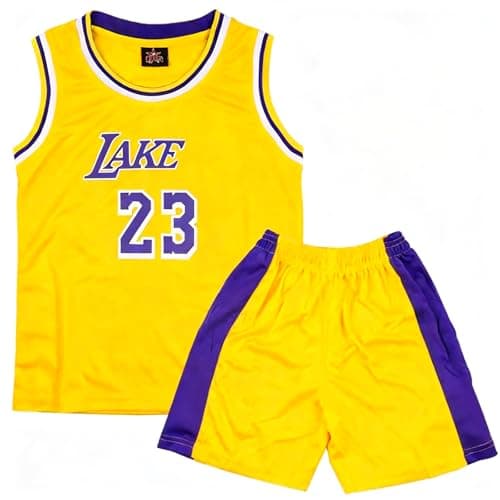 Image of Kids Basketball Kit - 2-Piece Sleeveless Kids Basketball Jersey Shirt - Cool Basket ball Kid Outfit for 4 5 6 7 8-14 Years Old Kid Boys Childs Gifts,Yellow(XXL,170)