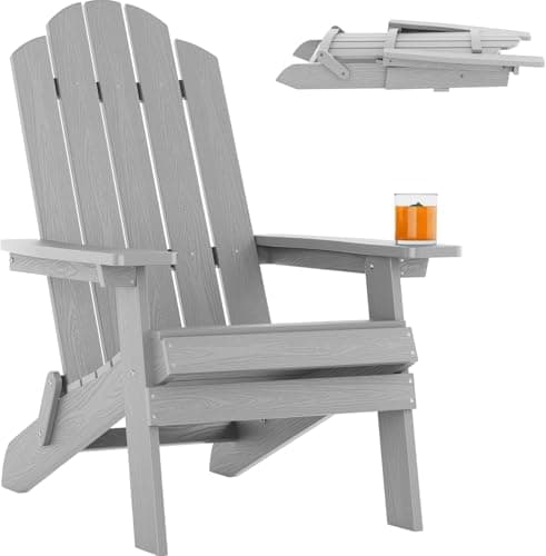 Image of MXIMU Adirondack Chair for Outdoor Garden: Foldable Adirondack Chair Plastic HIPS All-Weather - Durable & Robust Adirondack Garden Chair Weatherproof for Balcony / Fire Pit / Patio (Grey)