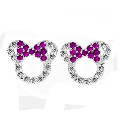 Image of Kaguyo Minnie Mouse earrings, 925 Sterling Silver Amethyst Blue pink Zirconia Mickey Mouse Stud Earrings for Women Girls, Birthday Gift (purple)