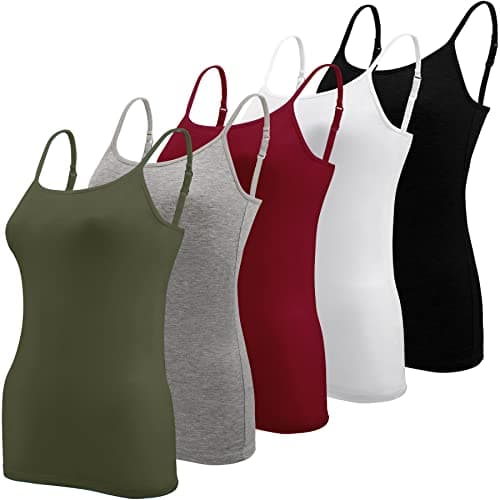 Image of BQTQ 5 Pieces Basic Camisole Vest Top Adjustable Spaghetti Strap Tank Tops for Women and Girls (Black, White, Grey, Dark Red,Army Green, M)