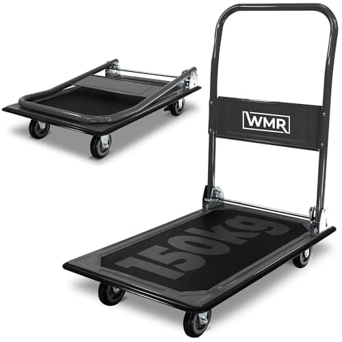 Image of Heavy-Duty Alloy Steel Platform Trolley | Non-Slip Rubber Pad, Foldable Ergonomic Handle | 150kg Load Capacity | Manoeuvrable, Puncture-Proof Wheels | Durable Cart for Warehouse, Industrial Use