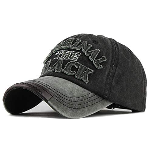 Image of CheChury Distressed Vintage Baseball Cap Unisex Snapback Outdoor Sports Hat Cotton Cap Casual Embroidered Trucker Hat with Leather Black