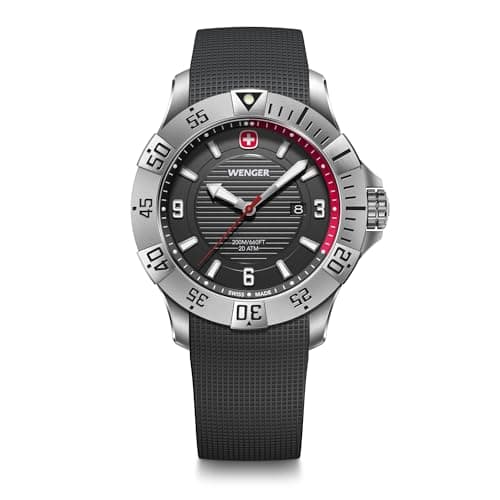 Image of WENGER Men’s Watch Seaforce Ø 43 mm, Swiss Made, Analogue Quartz, Water-Resistant up to 200 m, Silicone Strap, Black, 01.0641.138