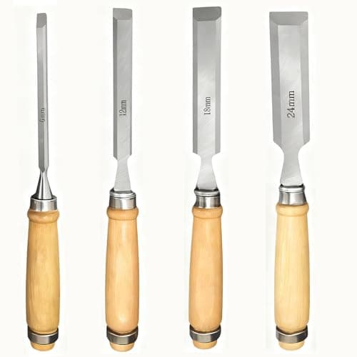 Image of Anhoer 4 Piece Wood Chisel Set, Bevel Edge Woodworking Chisels with Hardwood Handles Chrome Vanadium Steel Blades 6mm/12mm/18mm/24mm for Carpentry DIY Wood Carving and Crafts