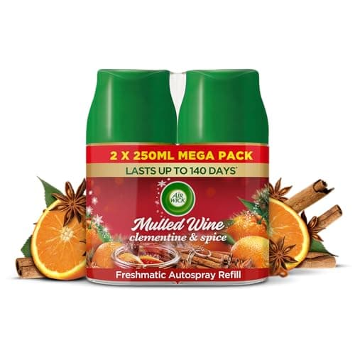Image of Air Wick Essential Oils Freshmatic Autospray Mulled Wine Scent, 6 Refills X 250 ml