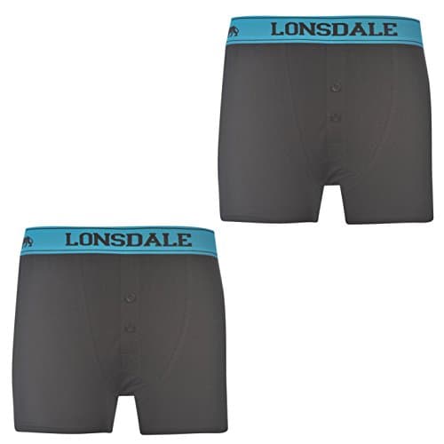 Image of Lonsdale Kids 2 Pack Boxers Junior Boys Elasticated Waistband Underwear Shorts Black/Brt Blue 9-10 (MB)
