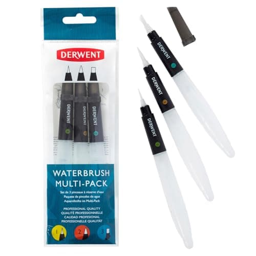 Image of Derwent Waterbrush For Watercolour Painting, Pack Of 3, Includes Chisel Tip, Fine Tip & Medium Tip, Professional Quality, 2301975