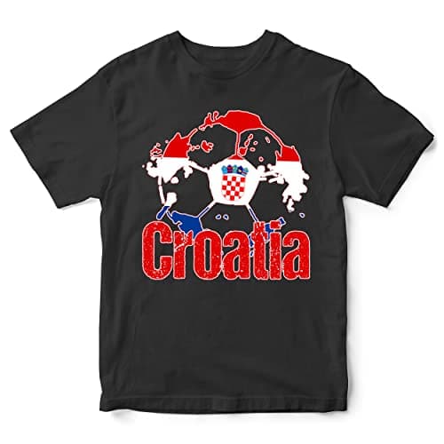 Image of Croatia Football Flag Kids T Shirt, Croatia Soccer Gifts for Boys and Girls, Croatia Football Supporters Tee 2022, 12-13 Years, Black