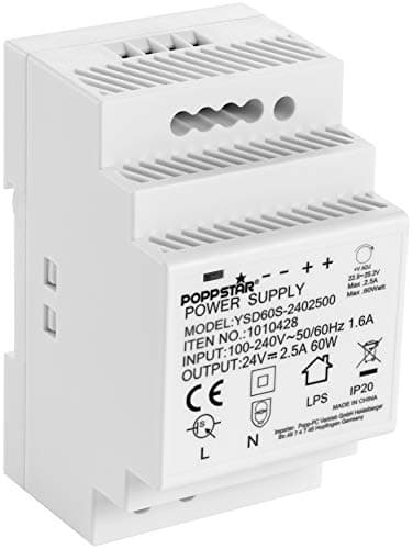 Image of Poppstar DIN-rail Power Supply P-60-12, 24V DC 2.5A 60W (Input 100–240V AC 50/60Hz), 52.5 x 90 x 58mm