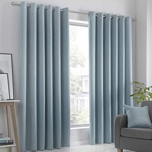 Image of Fusion Strata Woven Eyelet Lined Curtains, Duck Egg, 66 x 90 Inch