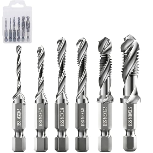 Image of 6PCS HSS Drill Bit Set for Metal, M3 M4 M5 M6 M8 M10 Metric Drill and Tap Set,Combination Threading Tool with 1/4" Hex Shank & Anti-Rust Coating,Smooth low-friction drilling in wood, plastic & metals