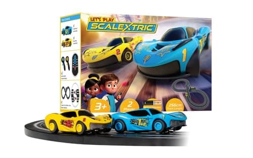 Image of Scalextric Let's Play! G1188M Racing Track Sets for Kids Ages 3+ - Battery Powered Micro Race Set, Toy Car Kits for Boys. Incl. 1x Speed Track, 2x Racing Cars, 2x Controllers - Toys Gifts 1:64 Scale