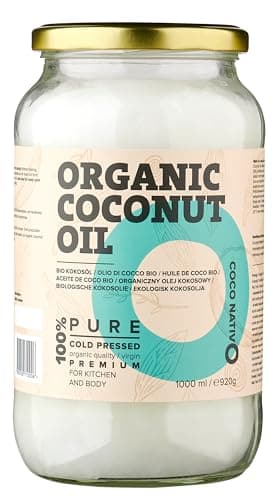 Image of Organic Coconut Oil CocoNativo - 1000mL (1Liter) - Extra Virgin Coconut Oil, Premium, Native, Cold Pressed, Raw Food Quality, Pure (1000ml) - for Cooking, Frying and Baking, for Hair and Skin
