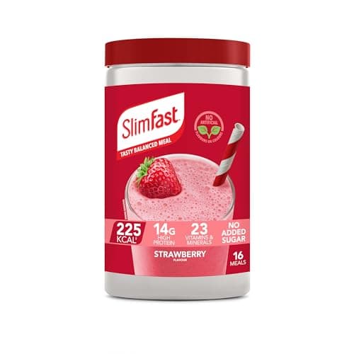 Image of SlimFast Meal Replacement Shake Weight Loss & Balanced Diet, Vitamins and Minerals, Low Calorie, High Protein, Strawberry Flavour, 16 servings, 584 g, Packaging May Vary