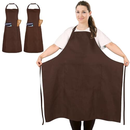 Image of FunChaos 2 Pcs Plus Size Chef Apron, Coffee Apron, Unisex Aprons with 2 Pockets for Cooking, Grilling, BBQ, Work, Professional Aprons for Waiter Artist Hairdresser (Large Size)