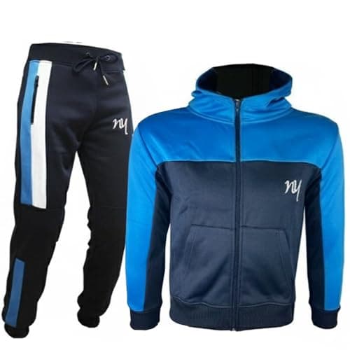Image of SKT Boys Tracksuit Hooded Hoodie Bottom Jogging Suit Joggers kids Age 7 8 9 10 11 12 13 Years (Blue/Navy, 11-12 Years)