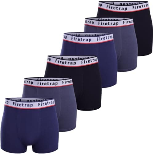 Image of Firetrap Mens Boxer Trunks 6 Pack Stretch Cotton Underwear Breathable Comfort Fit Plain Colours Elastic Waistband Durable Everyday Wear Underpants Gift Set for Gym Work Black, Grey, Blue XXL