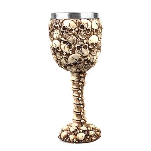 Image of VOANZO Day of The Dead Ossuary Skulls Wine Goblet With Skeletal Spine Stem Mountain Heap Of Human Skull Sacrifice Wine Chalice As Kitchen Decorative Halloween Party Centerpiece Accessory