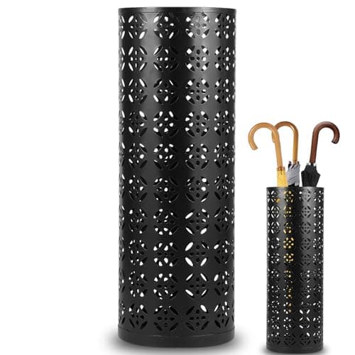 Image of Metal Umbrella Holder,16.5x6inch Freestanding Umbrella Stand Rack Round Multipurpose Walking Sticks Holder,Decorative Umbrellas Stand Bin for Hallway Entryway Home Hotel Office Collocation Foyer