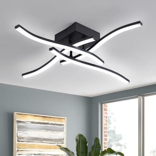 Image of Vloitgol Modern Ceiling Light LED, 24W Black Ceiling lamp 4 Built-in LED Boards, 6500K Cool White Elegant Design Ceiling Light Fixture for Bedroom Hallway Living Room Dining Room Corridor Kitchen