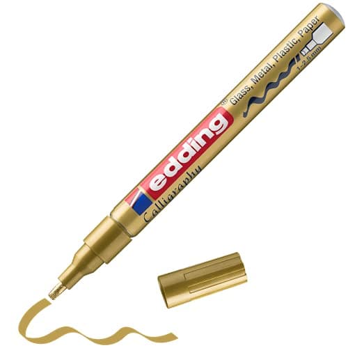 Image of edding 753 gloss paint marker calligraphy - gold - 1 paint marker - calligraphy nib 1-2.5 mm - for glass, stone, plastic, paper - waterproof, highly opaque - bullet journals, hand lettering