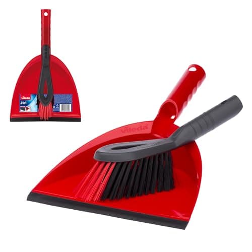 Image of Vileda Dust Pan & Brush Set - 2in1 Brush and Pan Set with Durable Bristles & Easy to Sweep Rubber Blade - Ergonomic Handle and Clip to Combine for Easy Storage