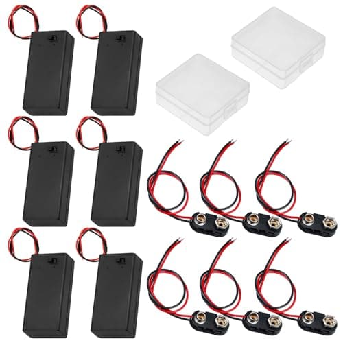 Image of GTIWUNG 6PCS 9 Volt Battery Holder with Switch, 9V Battery Case with Switch, 6PCS 9V Battery Clips Connecter with Bare Leads and Hard Shell (Type I)+2 Pcs Battery Storage Case Holder Box