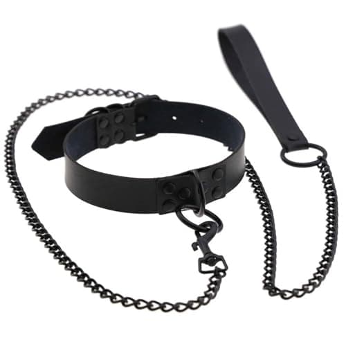 Image of DAVBNM Black PU Leather Punk Choker, O-ring Choker Necklace for Man Women, Adjustable PU Necklaces for Halloween Cosplay (Black)