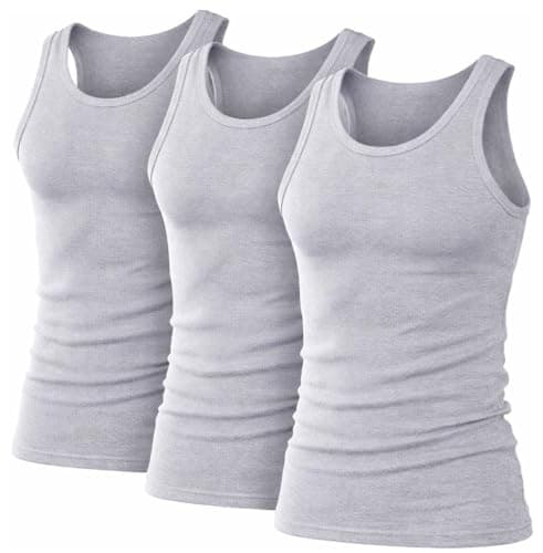 Image of 3PK Mens Sleeveless Vests 100% Cotton Gym Top Summer Training Gym Bodybuilding Tank Tops Basic Plain Colour Casual Undershirt (M, Grey)