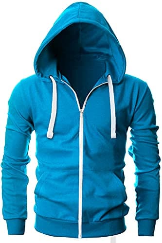 Image of Love My Fashions® Men Full Zipper Plain Hoodie with Front Pockets Hoody for Casual Wear & Workout Turquoise
