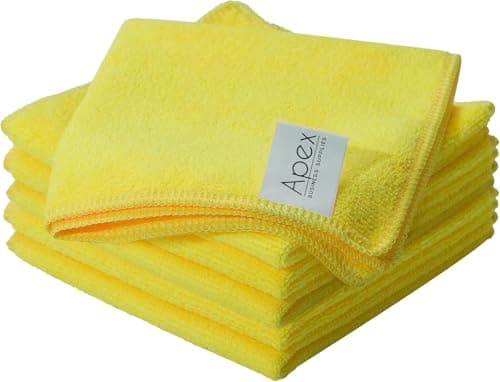 Image of Apex Business Supplies 20 Yellow Microfibre Cloth 32x32cm | Multifunctional Reusable Cleaning Cloths | Lint Free Streak Free Washable Cloth Duster for House, Kitchen, Car, Motorbike, Windows