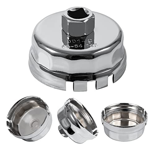 Image of Esoldnic 64mm 14 Flutes Oil Filter Wrench Cap 1/2'' Drive Oil Filter Removal Tool 1.8L Engine Oil Filter Socket Cup for Toyota Corolla Matrix Prius Auris Lexus CT200h, iM, iQ, xD (901-C)