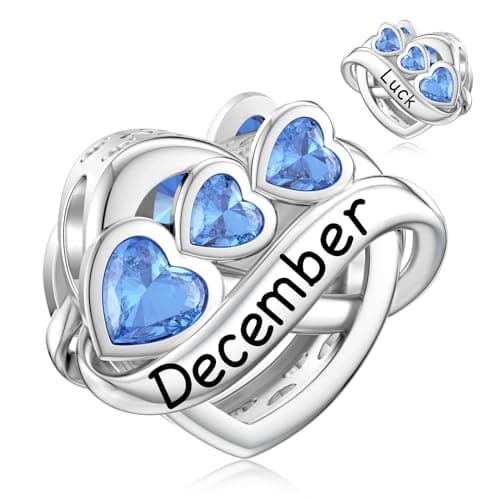Image of LANBEIDE December Birthstone Charms, 925 Sterling Silver Infinity Love Heart Charms for Pandora Bracelet Necklace Blue Topaz Beads Birthday Present for Women
