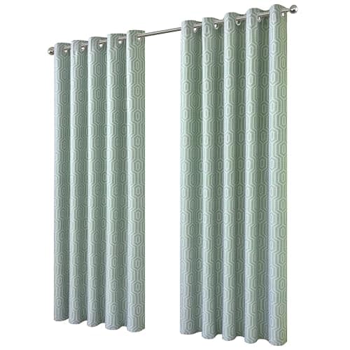 Image of Olivia Rocco Paris Curtains Eyelet Jacquard Curtain Pair Geometric Pattern Light Blocking Noice Reducing Thermal Insulated for Bedroom Living Room, Sage Green 66x90