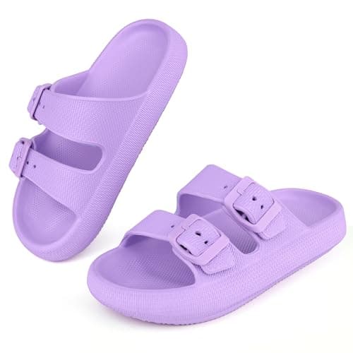 Image of Kids Cloud Sliders Boys Girls Adjustable Buckle Sandals Non-Slip EVA Bedroom Shower Slippers Beach Pool Flip Flops (Purple,13 UK Child)