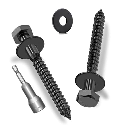 Image of Ezitruz 10Pcs M10x75mm Coach Screws, Heavy Duty Lag Bolts, Hex Head Wood Screws 75mm, 304 Stainless Steel with Black Zinc Plating, Kit with Washers and Hex Socket Drill Bit
