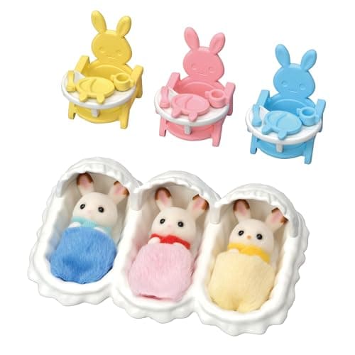 Image of Sylvanian Families 5532 Triplets Care Set - Dollhouse Playsets, Yellow,blue,mint,green,pink,red