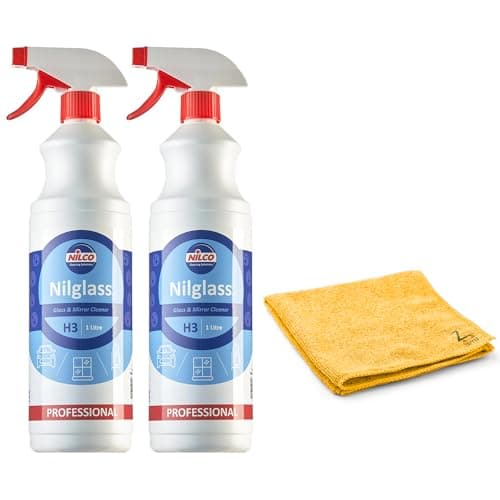 Image of 2 x 1L Nilco Nilglass H3 Glass & Mirror Cleaner 1L Smear Free Trigger Spray Quick Powerful Easy to Use Bottle For Sparkling Cars Home Window and more with Zopper Microfiber Cloth